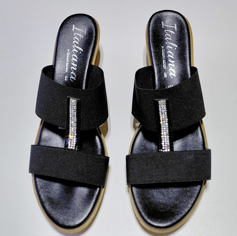 ITALIANA by ITALIAN SHOEMAKERS  Women's Khloe Black Wedge Sandals Size 8.5M